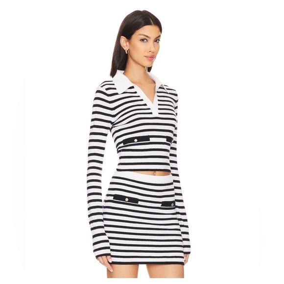 Lovers + Friends Black and White Striped Long Sleeve Top and Skirt Set - Picture 2 of 9